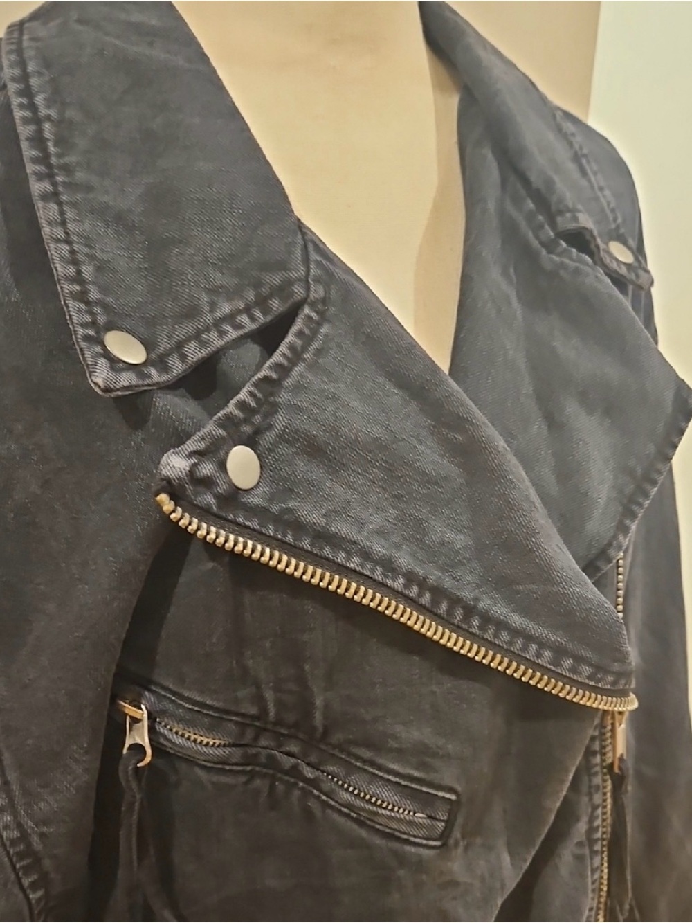 Free People NWTWashed Black Denim Moto Jacket with corset style laces & buckle - Picture 2 of 11